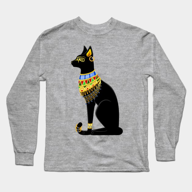 Cat Ancient Egypt Deity Sacred Animal Long Sleeve T-Shirt by BluedarkArt